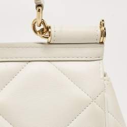 Pre Owned Dolce & Gabbana White Quilted Leather Small Miss Sicily Top Handle Bag