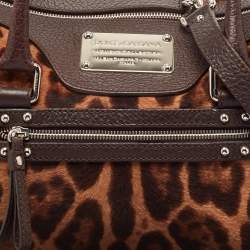 Pre Owned Dolce & Gabbana Brown Leopard Print Calf Hair Miss Easy Way Satchel