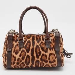 Pre Owned Dolce & Gabbana Brown Leopard Print Calf Hair Miss Easy Way Satchel