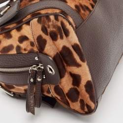 Pre Owned Dolce & Gabbana Brown Leopard Print Calf Hair Miss Easy Way Satchel