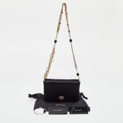 Pre Owned Dolce & Gabbana Black Satin Flap Chain Shoulder Bag