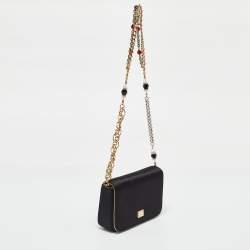 Pre Owned Dolce & Gabbana Black Satin Flap Chain Shoulder Bag