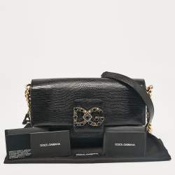 Pre Owned Dolce & Gabbana Black Lizard Embossed Leather DG Millennials Shoulder Bag