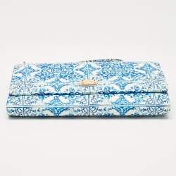 Pre Owned Dolce & Gabbana Blue/White Majolica Print Leather Miss Sicily Wallet On Chain