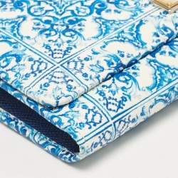 Pre Owned Dolce & Gabbana Blue/White Majolica Print Leather Miss Sicily Wallet On Chain
