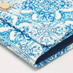 Pre Owned Dolce & Gabbana Blue/White Majolica Print Leather Miss Sicily Wallet On Chain