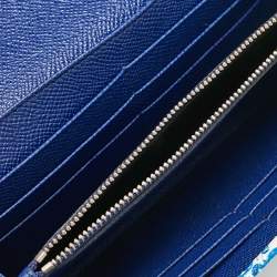 Pre Owned Dolce & Gabbana Blue/White Majolica Print Leather Miss Sicily Wallet On Chain