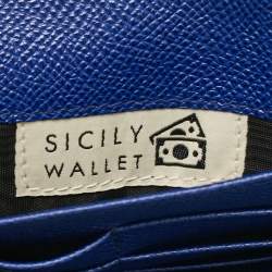 Pre Owned Dolce & Gabbana Blue/White Majolica Print Leather Miss Sicily Wallet On Chain