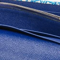 Pre Owned Dolce & Gabbana Blue/White Majolica Print Leather Miss Sicily Wallet On Chain