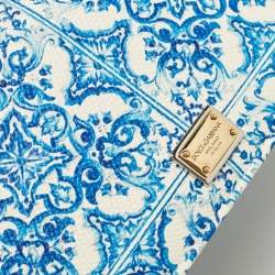 Pre Owned Dolce & Gabbana Blue/White Majolica Print Leather Miss Sicily Wallet On Chain