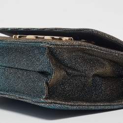 Pre Owned Dolce & Gabbana Blue/Gold Lurex Fabric DG Girls Flap Shoulder Bag