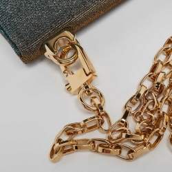 Pre Owned Dolce & Gabbana Blue/Gold Lurex Fabric DG Girls Flap Shoulder Bag