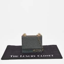Pre Owned Dolce & Gabbana Blue/Gold Lurex Fabric DG Girls Flap Shoulder Bag