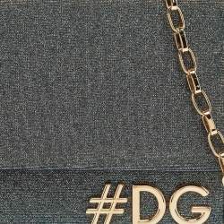 Pre Owned Dolce & Gabbana Blue/Gold Lurex Fabric DG Girls Flap Shoulder Bag