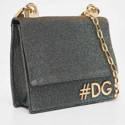 Pre Owned Dolce & Gabbana Blue/Gold Lurex Fabric DG Girls Flap Shoulder Bag