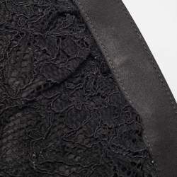 Pre Owned Dolce & Gabbana Black Lace and Satin Turnlock Frame Chain Clutch