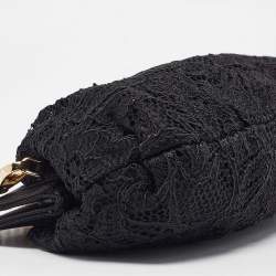Pre Owned Dolce & Gabbana Black Lace and Satin Turnlock Frame Chain Clutch