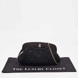 Pre Owned Dolce & Gabbana Black Lace and Satin Turnlock Frame Chain Clutch