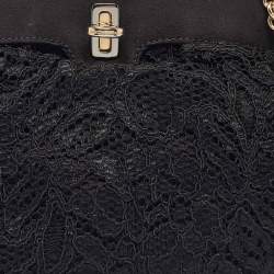 Pre Owned Dolce & Gabbana Black Lace and Satin Turnlock Frame Chain Clutch
