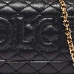 Pre Owned Dolce & Gabbana Black Leather Miss Sicily Von Wallet On Chain