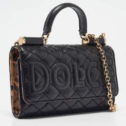 Pre Owned Dolce & Gabbana Black Leather Miss Sicily Von Wallet On Chain