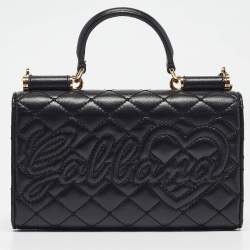 Pre Owned Dolce & Gabbana Black Leather Miss Sicily Von Wallet On Chain