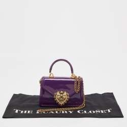 Pre Owned Dolce & Gabbana Purple Patent Leather Small Devotion Top Handle Bag