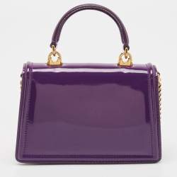 Pre Owned Dolce & Gabbana Purple Patent Leather Small Devotion Top Handle Bag