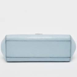 مملوكة مسبقًا Dolce & Gabbana Light Blue Lizard Embossed Leather Small Miss Sicily Top Handle Bag