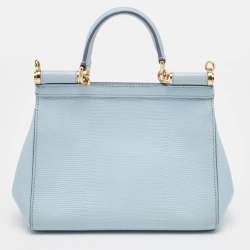 مملوكة مسبقًا Dolce & Gabbana Light Blue Lizard Embossed Leather Small Miss Sicily Top Handle Bag