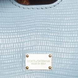 مملوكة مسبقًا Dolce & Gabbana Light Blue Lizard Embossed Leather Small Miss Sicily Top Handle Bag