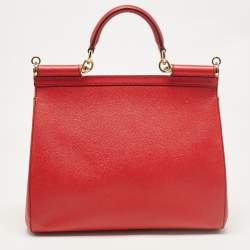 Dolce & Gabbana Red Leather Large Miss Sicily Top Handle Bag