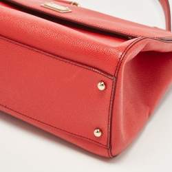 Dolce & Gabbana Red Leather Large Miss Sicily Top Handle Bag