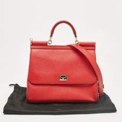 Dolce & Gabbana Red Leather Large Miss Sicily Top Handle Bag