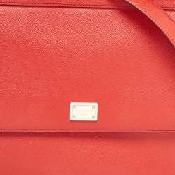 Dolce & Gabbana Red Leather Large Miss Sicily Top Handle Bag