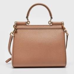 Pre Owned Dolce & Gabbana Beige Leather Small Miss Sicily Top Handle Bag