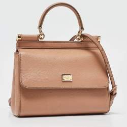 Pre Owned Dolce & Gabbana Beige Leather Small Miss Sicily Top Handle Bag