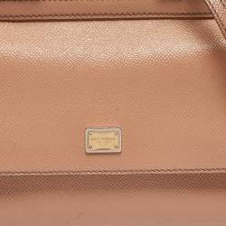 Pre Owned Dolce & Gabbana Beige Leather Small Miss Sicily Top Handle Bag