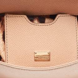 Pre Owned Dolce & Gabbana Beige Leather Small Miss Sicily Top Handle Bag