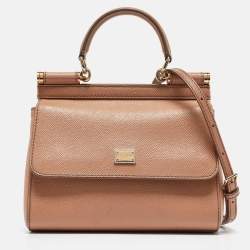 Pre Owned Dolce & Gabbana Beige Leather Small Miss Sicily Top Handle Bag