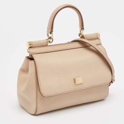 Pre Owned Dolce & Gabbana Beige Lizard Embossed Leather Small Miss Sicily Top Handle Bag
