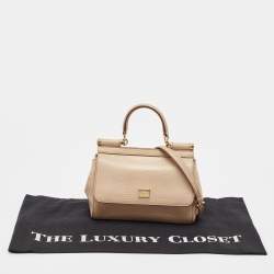 Pre Owned Dolce & Gabbana Beige Lizard Embossed Leather Small Miss Sicily Top Handle Bag