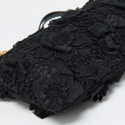 Pre Owned Dolce & Gabbana Black Lace and Leather Shoulder Bag