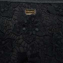Pre Owned Dolce & Gabbana Black Lace and Leather Shoulder Bag