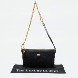 Pre Owned Dolce & Gabbana Black Lace and Leather Shoulder Bag