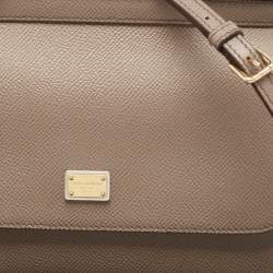 Pre Owned Dolce & Gabbana Beige Leather Small Miss Sicily Top Handle Bag
