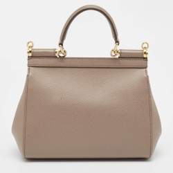 Pre Owned Dolce & Gabbana Beige Leather Small Miss Sicily Top Handle Bag