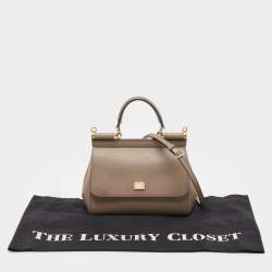 Pre Owned Dolce & Gabbana Beige Leather Small Miss Sicily Top Handle Bag