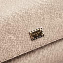 Pre Owned Dolce & Gabbana Beige Leather Small Miss Sicily Top Handle Bag