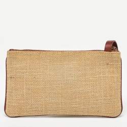 Pre Owned Dolce & Gabbana Beige/Brown Raffia and Leather Wristlet Clutch